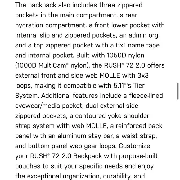 5.11 Tactical RUSH® 72 2.0 BACKPACK 55L Bug Out Bag - Picture 10 of 15